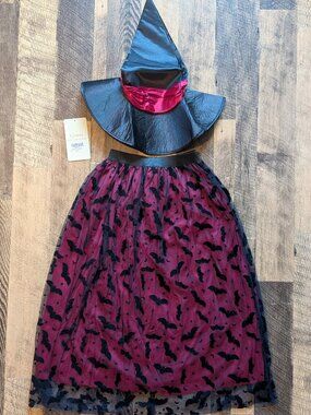 Halloween Costume Bat Midi Skirt Witch Hat Black Red Small Medium